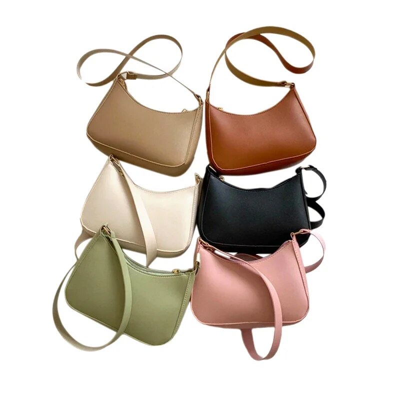 2023 New Women's Fashion Handbags Retro Solid Color PU Leather Shoulder Underarm Bag Casual Women Hobos Handbags