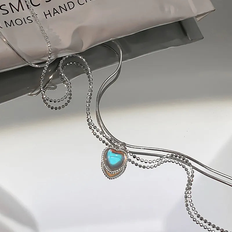 Kpop Heart Necklace French Lucky Bean Love Clavicle Chain Korean Simple Female double layer Necklace Female Pendant for Women