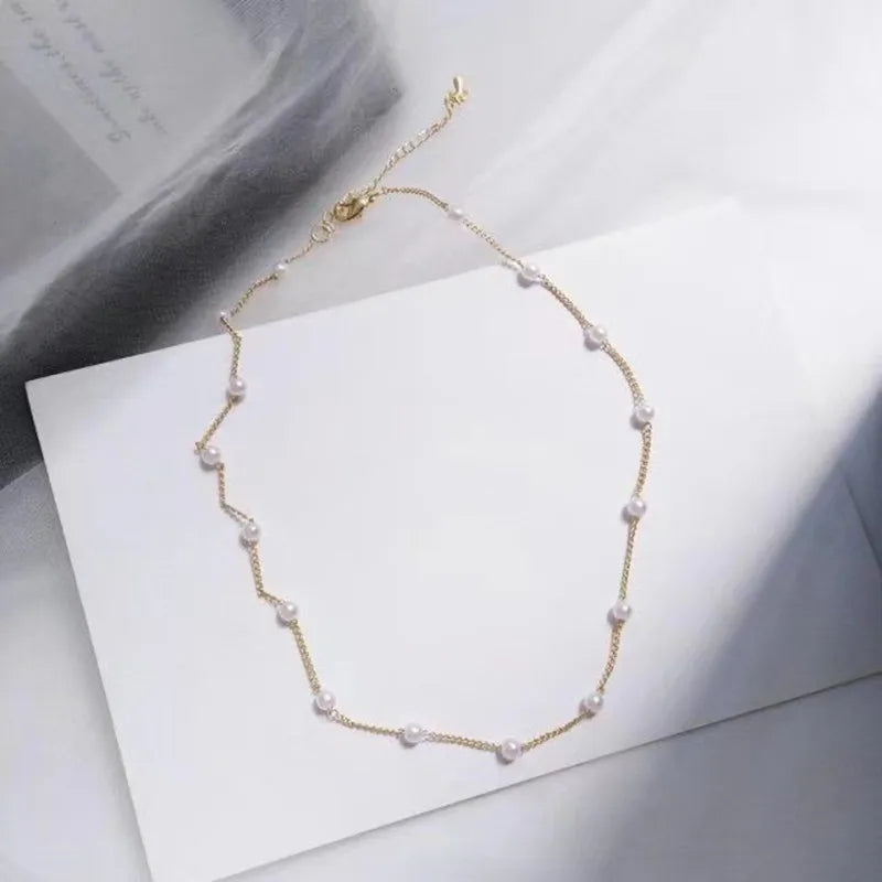New Beads Women's Neck Chain Kpop Pearl Choker Necklace Gold Color Goth Chocker Jewelry On The Neck Pendant 2022 Collar For Girl