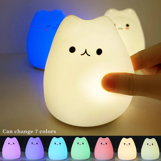 7colors Cute Mini Cat Baby Night Lamp Pat Touch Color-changing Eye Protection Bedroom Bedside Nightlights Creative Gift Children