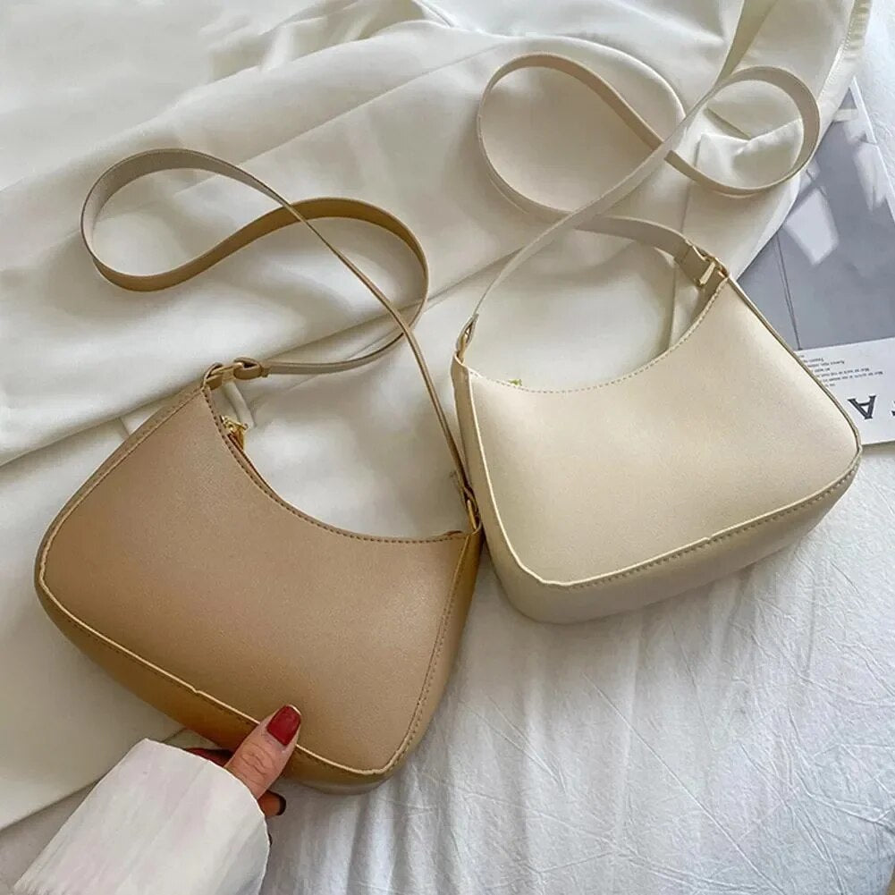 2023 New Women's Fashion Handbags Retro Solid Color PU Leather Shoulder Underarm Bag Casual Women Hobos Handbags