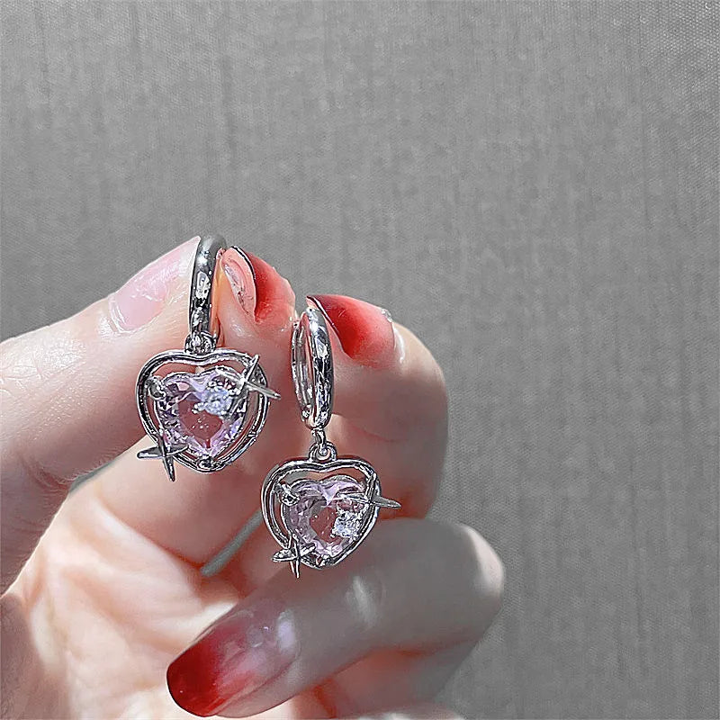 Goth Harajuku Fashion Pink Peach Heart Drop Pendant Earrings For Women Egirl Sweet Cool Aesthetic Y2K Accessories Jewelry