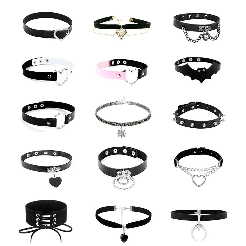 Sexy Trendy Vintage Charm Round Gothic Collar Necklaces Jewelry Gift Gothic Leather Heart Harajuku Women Punk Choker Necklace