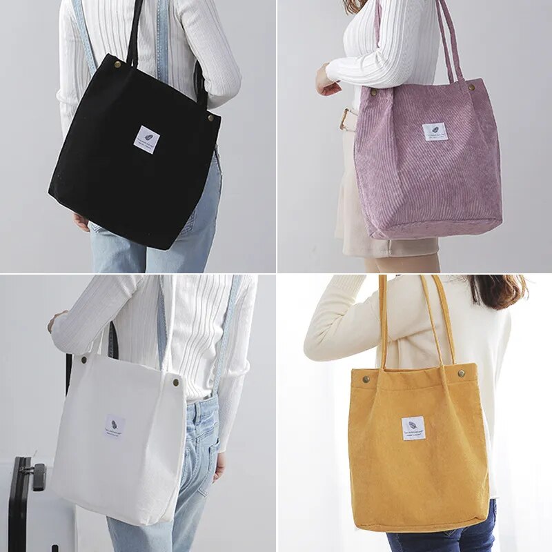 New Corduroy Shoulder Bag for Women Cotton Cloth Versatile Handbag Solid Color Eco Shopping bag 2023 Ladies Reusable Totes Bags