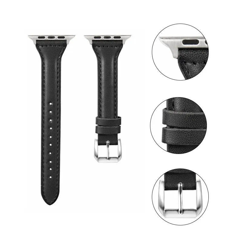 Slim leather strap for Apple Watch ultra band 49mm series 7 8 41/45mm correa 38/42mm Wrist bracelet iWatch SE 6 5 4 3 40mm/44mm