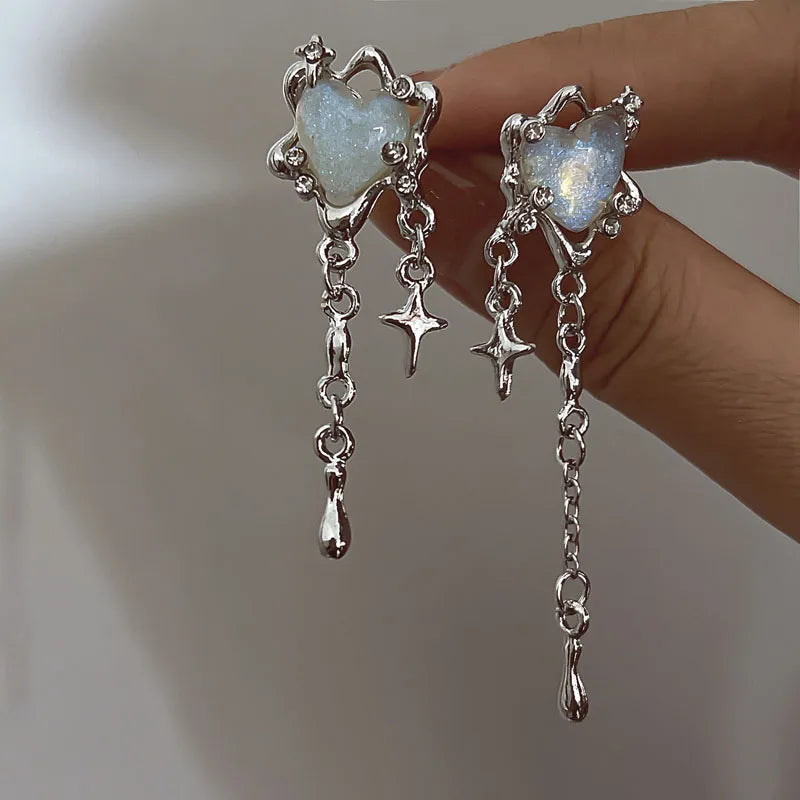 Irregular Heart Tassel Star Earrings Women Design Senior Sense of Fashion Personality Earring 2023 Y2K Trendy Party Jewelry Gift