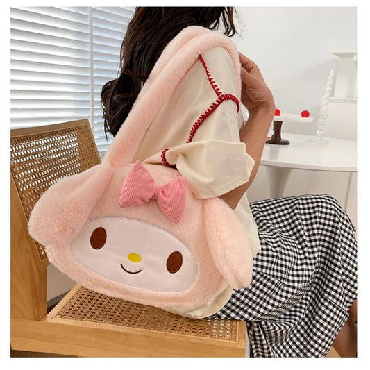 Kawaii Sanrio Plush Cinnamoroll Melody Kuromi Women Tote Handbags Shoulder Bags Fashion Female Messenger Bags Purses Xmas Gifts