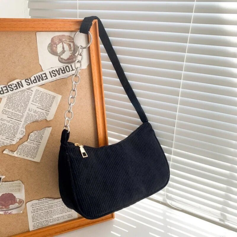 2023 Fashion Vintage Women's Handbags Corduroy Underarm Bag Casual Women Shoulder Bags Solid Color Zipper Female Handbag Clutch