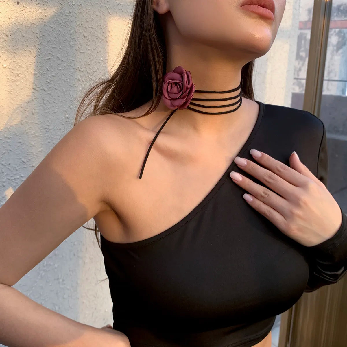 Romantic Gothic Big Rose Flower Clavicle Chain Necklace for Women Ladies Korean Fashion Adjustable Rope Choker Y2K Accessories