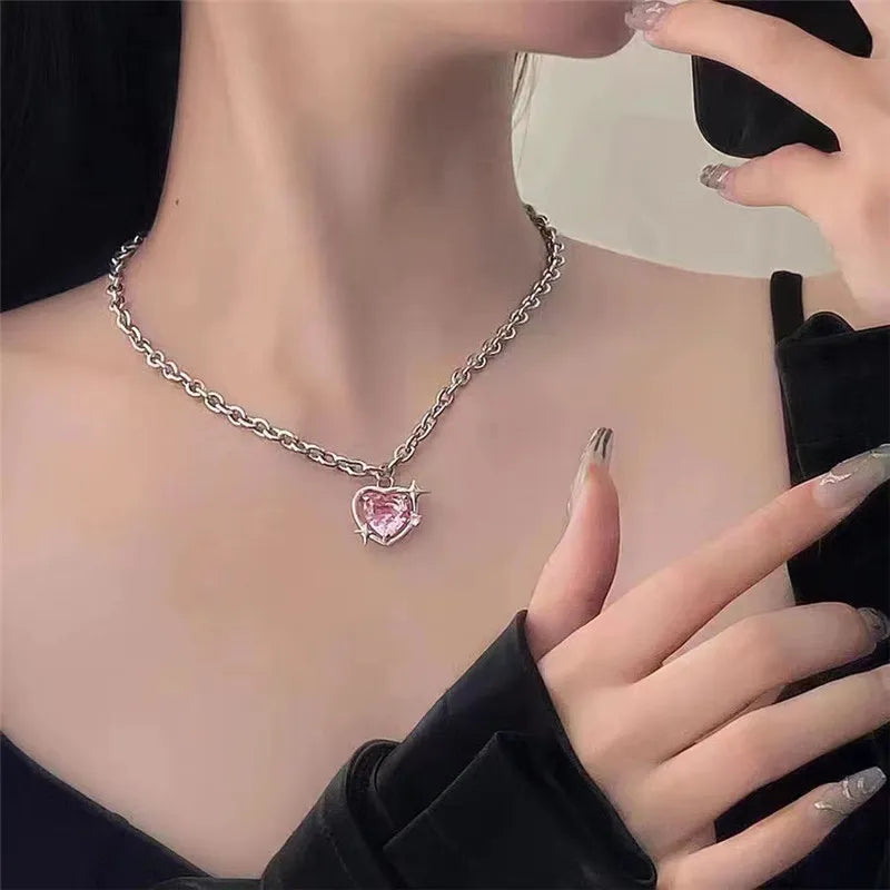 Goth Harajuku Fashion Pink Peach Heart Drop Pendant Earrings For Women Egirl Sweet Cool Aesthetic Y2K Accessories Jewelry