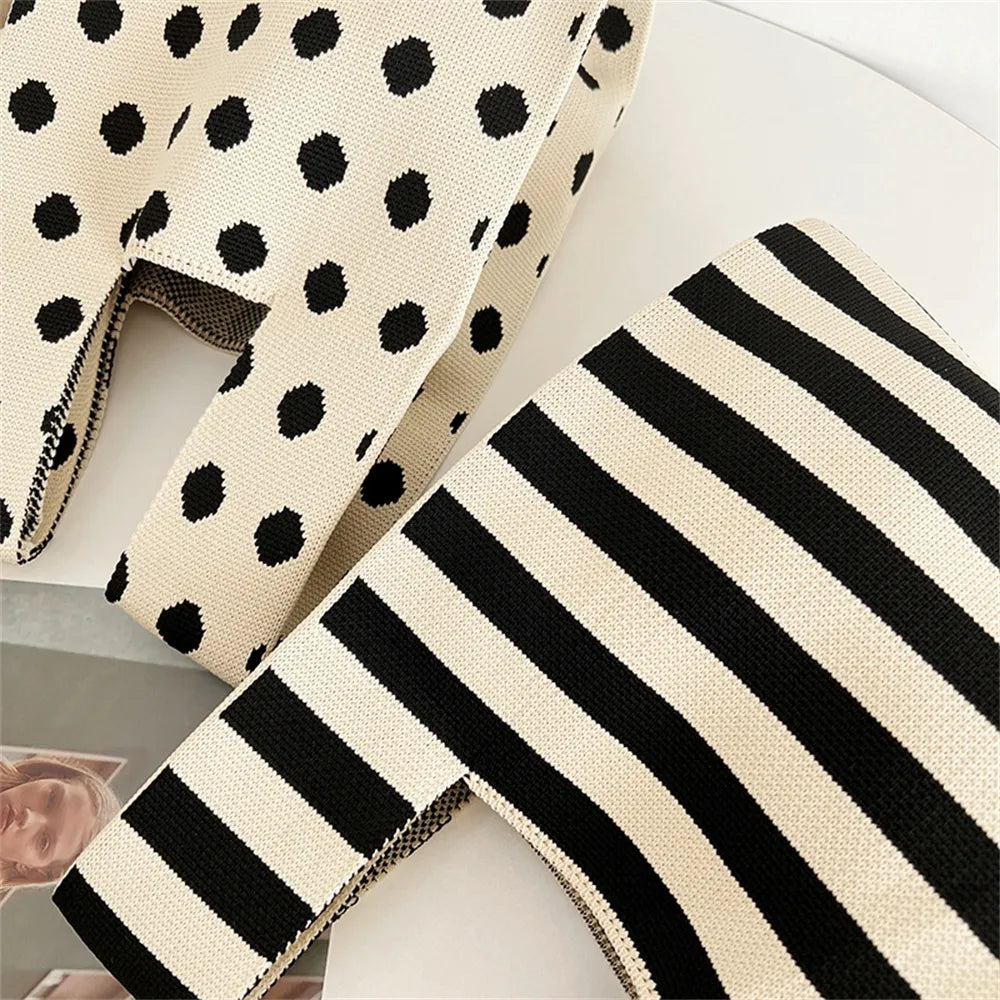 20*35cm Niche Design Polka Dot And Stripe Knitted Handbag One Shoulder Korean Style Trendy Versatile Tote Bag Can Be Customized