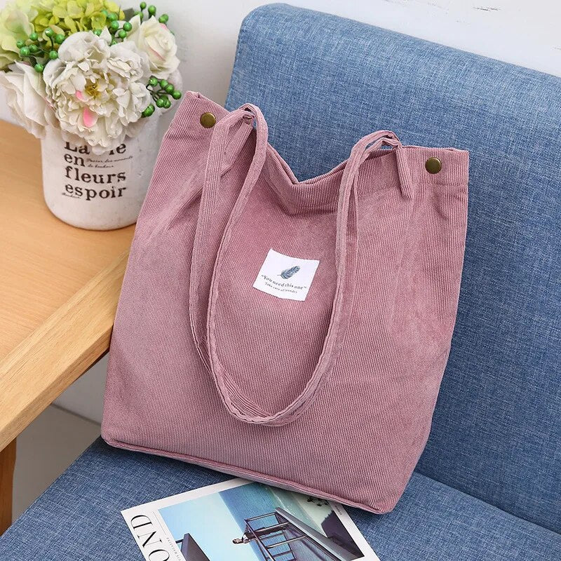 New Corduroy Shoulder Bag for Women Cotton Cloth Versatile Handbag Solid Color Eco Shopping bag 2023 Ladies Reusable Totes Bags