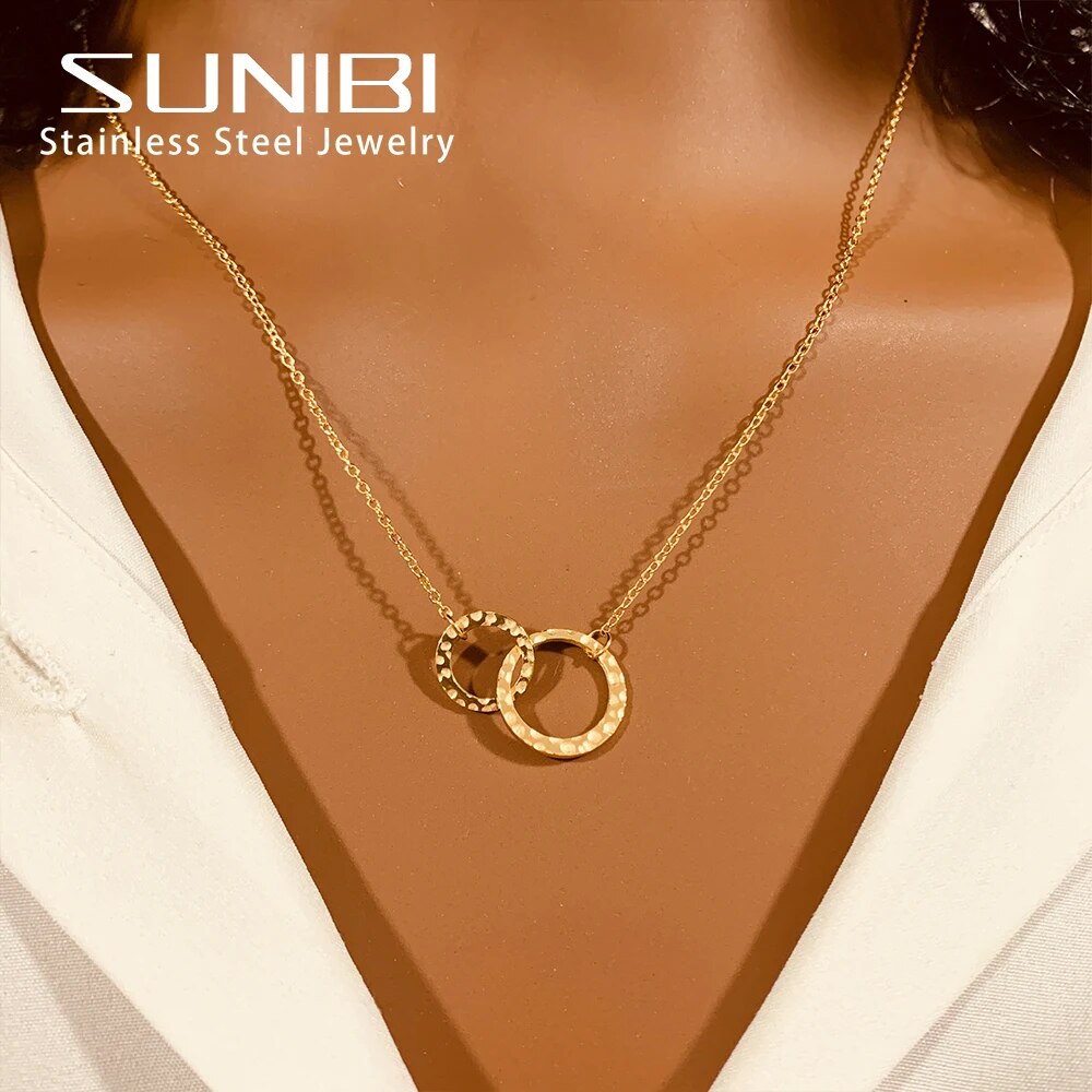 SUNIBI Fashion Stainless Steel Necklace for Woman Personality Infinity Cross Pendant Gold Color Necklaces on Neck Women Jewelry